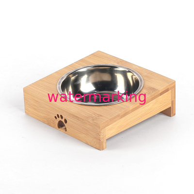 Alimentador de madera del animal doméstico del soporte del cuenco con los cuencos del acero inoxidable